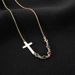 Cross Family Birthstone Necklace