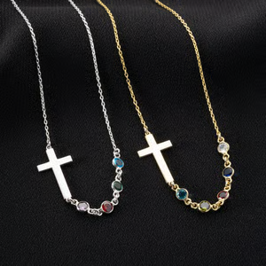 Cross Family Birthstone Necklace