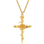Birth Flower Gold Cross Necklace