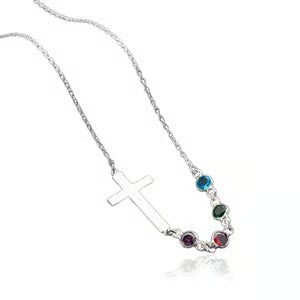 Cross Family Birthstone Necklace